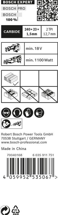 Image du produit Bosch Professional Zubehör Lame de scie sabre EXPERT 'Hollow Brick' S 1543 HM, 10 pièces