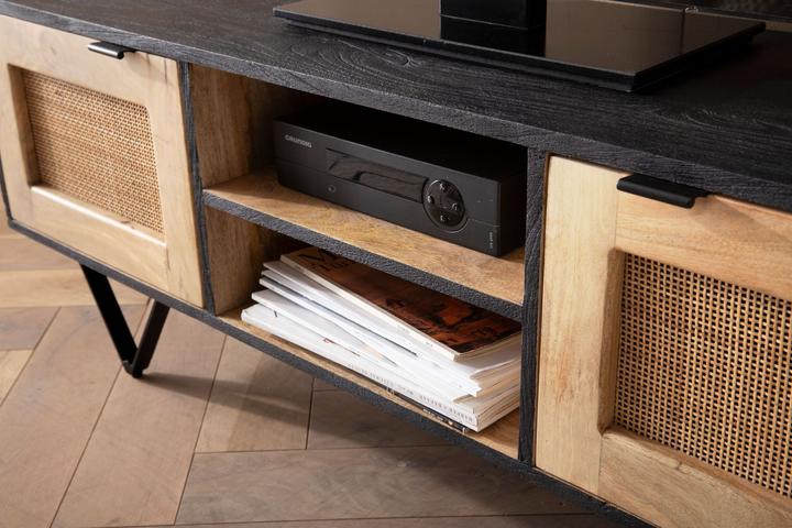 Actual product image FineBuy Lowboard FB98189 solid wood black (120 x 35 x 44 cm)