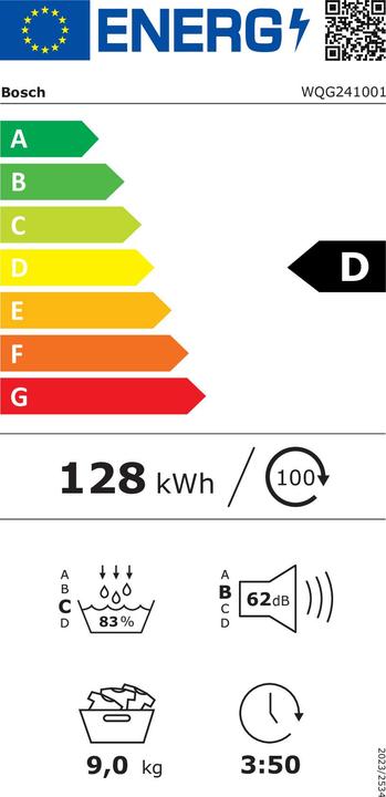 Energie-Label Bosch Hausgeräte WQG241001 Wäschetrockner (9 kg, Rechts)