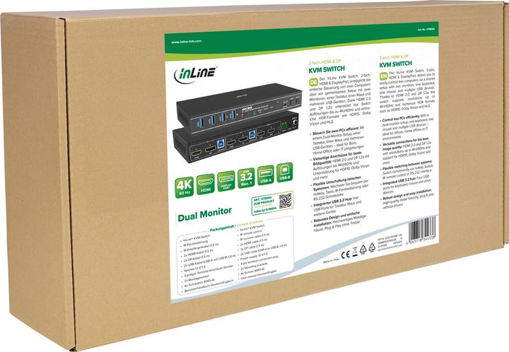 Actual product image InLine ® KVM Switch, 2-fach, HDMI & DP, Dual Monitor, 4K60Hz, USB Hub, schwarz