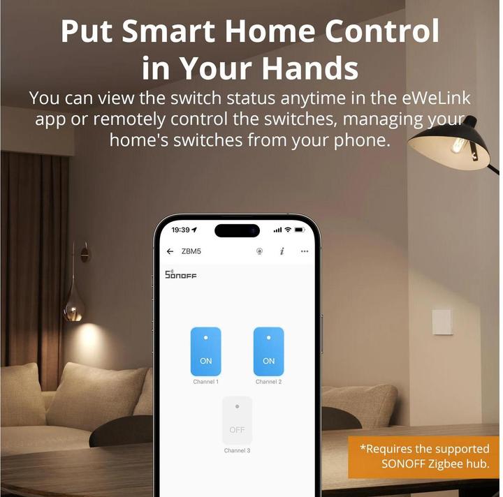 Immagine prodotto Sonoff ZBM5-3C-86W (3-channel) Zigbee smart touch wall switch