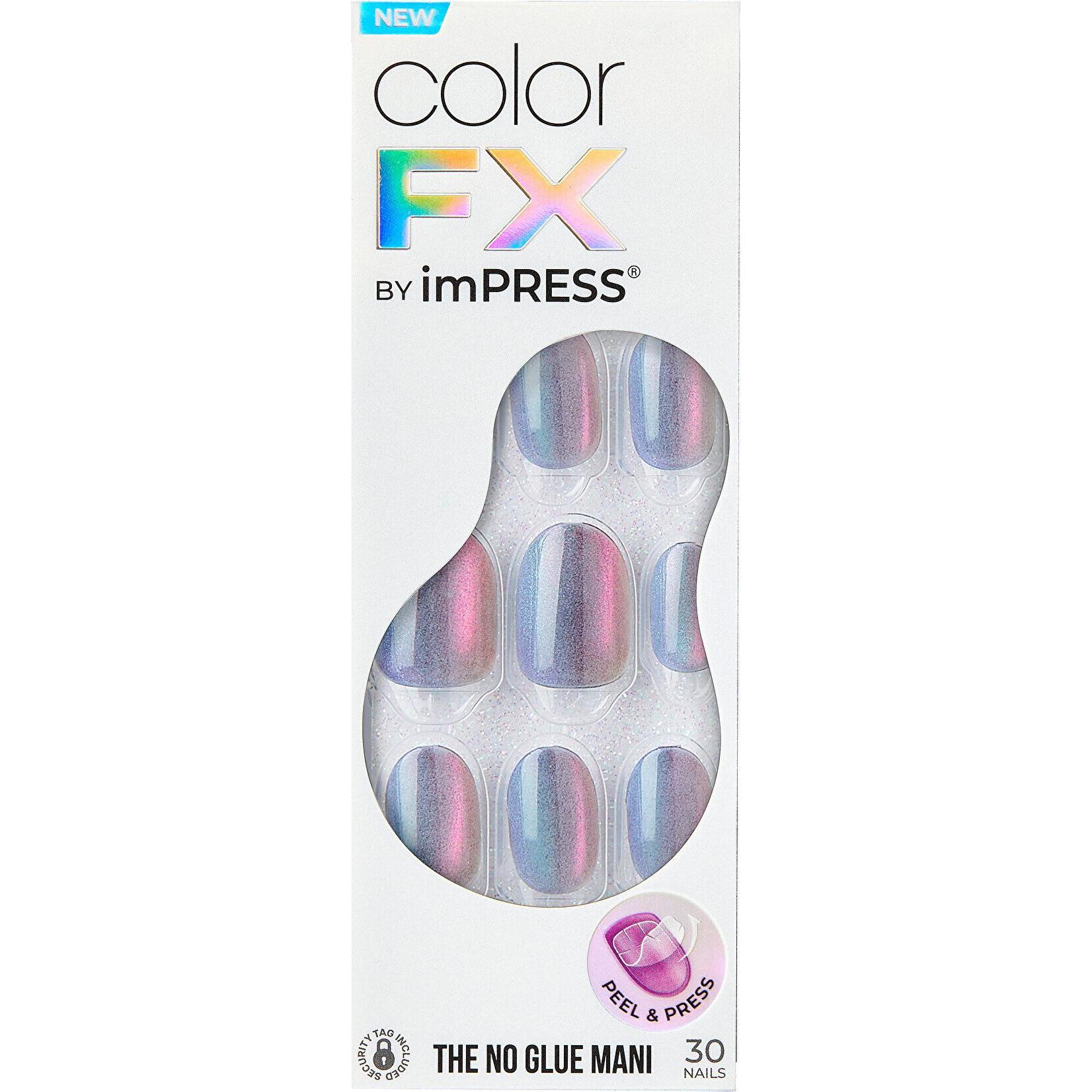 Kiss, Nail Art + Unghie Finte, Self-Adhesive Nails Impress Color Fx Fly Up - 30 Pieces (Notte Tarda)