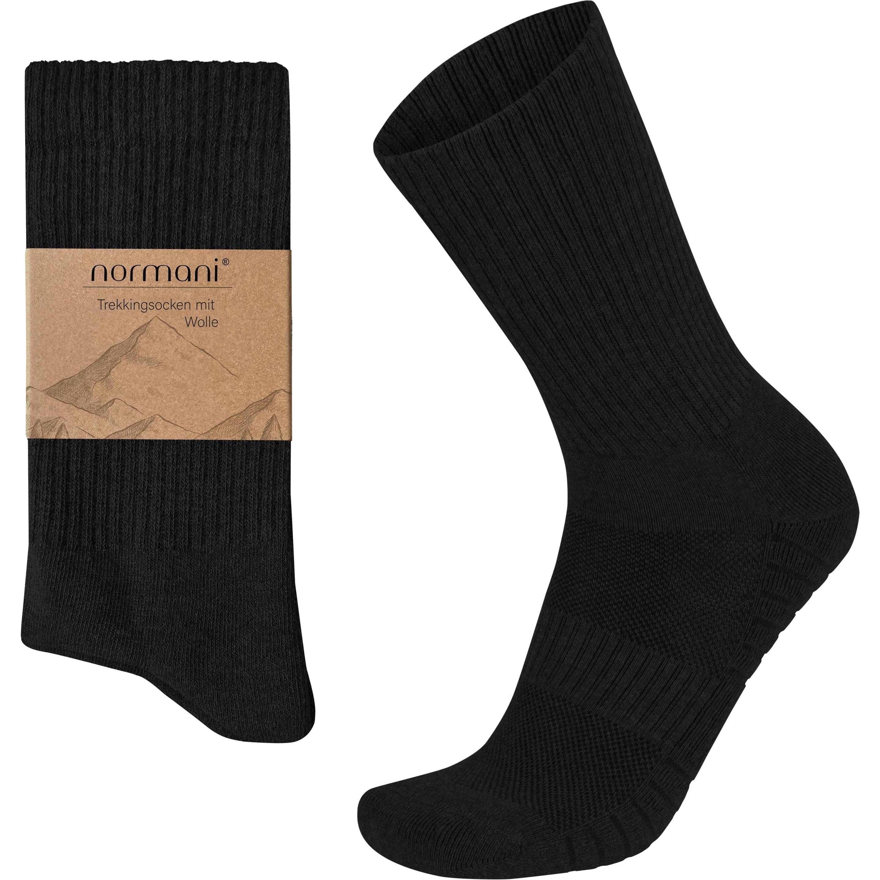 Thumbnail - Normani, Herren, Socken, 4 Trekkingwollsocken mit Polstersohle und Komfortbund, Schwarz, (4er Pack, 39 - 42)