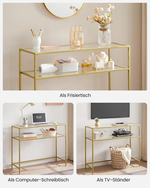 Actual product image Vasagle Console table glass gold 100.0 x 35.0 x 80.0 cm (100 x 35 x 80 cm)