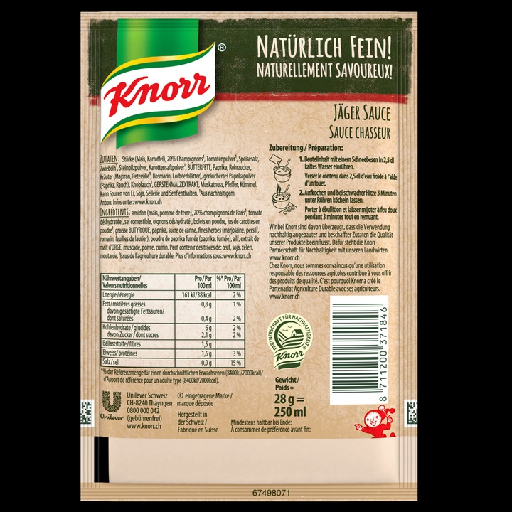 Image du produit Knorr 100% naturel sauce chasseur sachet, pour la viande et les plats de pommes de terre (32 g)