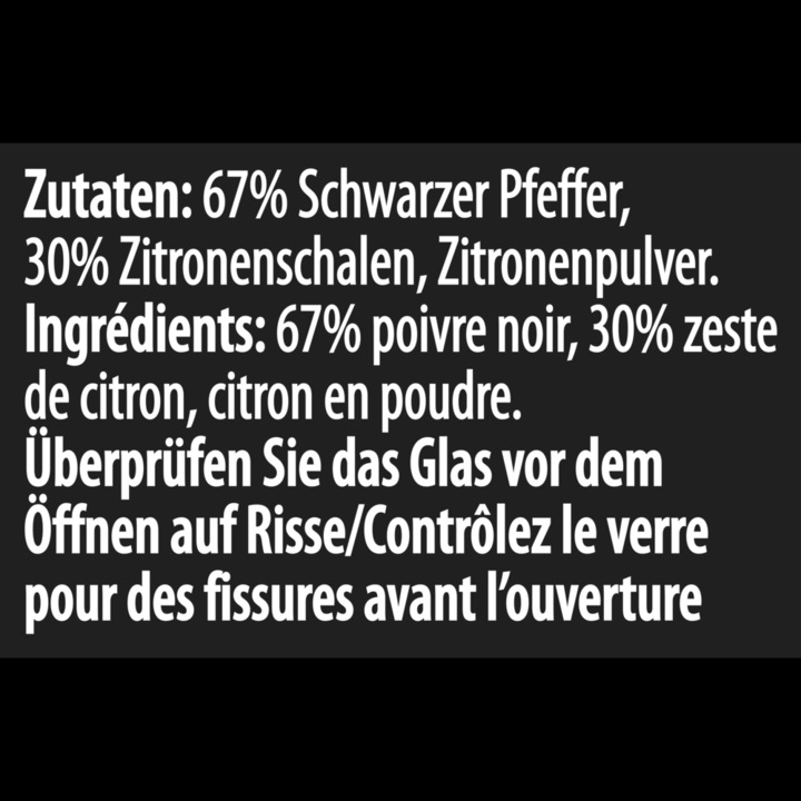 Nährwerte und Zutaten Knorr 100% Natürlich Gewürzmischung Zitronenpfeffer Gewürz Streuer, Würzen mit Pfeffer ohne Salz & Zucker (156 g)