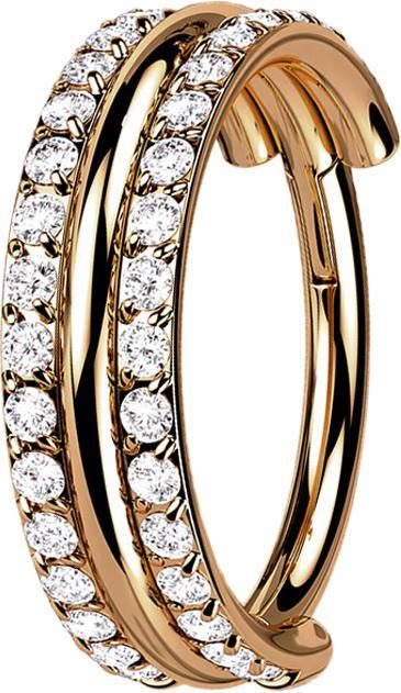 Immagine prodotto Star Piercing Anello a micro segmenti pieghevole in oro rosa a tre anelli con doppia fila di cristalli (senza ottone, Titanio)
