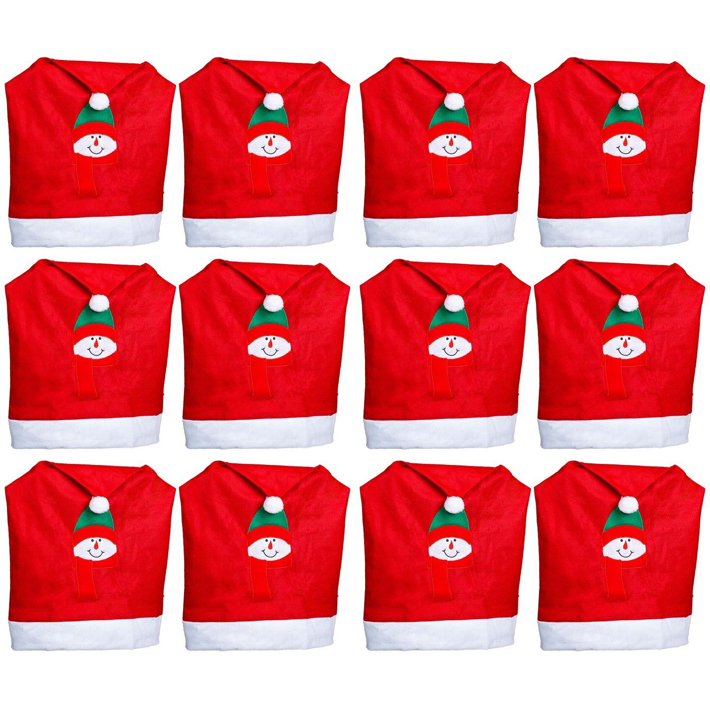 Novaliv, Stühle, 12er Set Stuhlhussen Weihnachten I Rot I Schneemann I Stuhlbezug Weihnachten Deko
