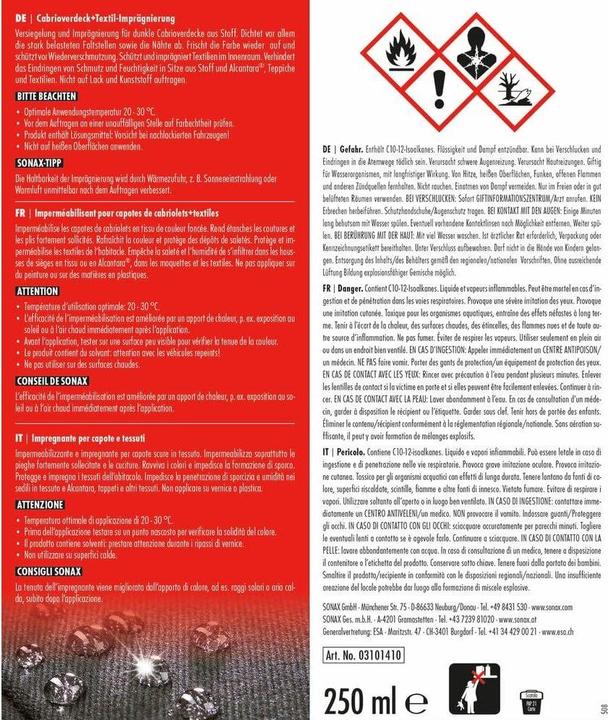 Produktbild Sonax Cabrioverdeck+Textil-Imprägnierung