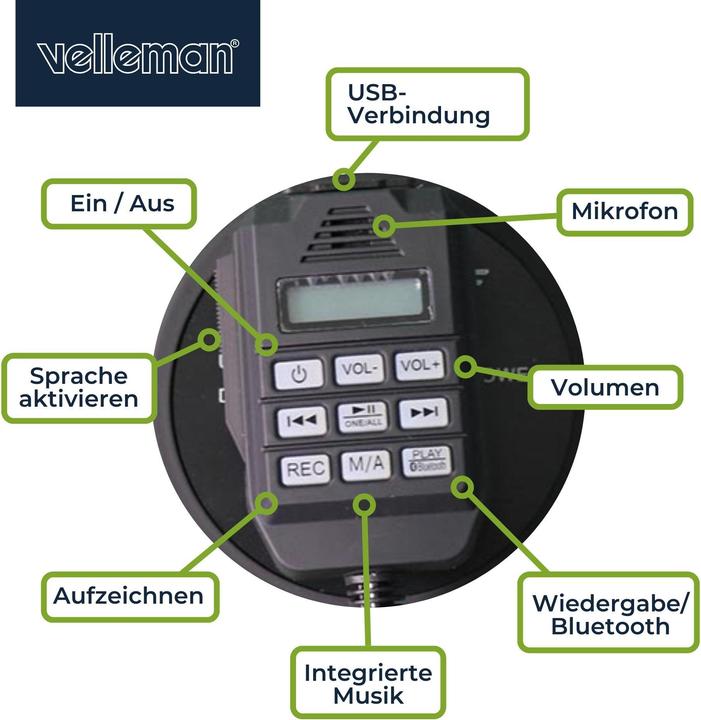 Actual product image Velleman Powerful megaphone with 50 W, built-in siren, recording function, volume control, Blueto (Megaphone)
