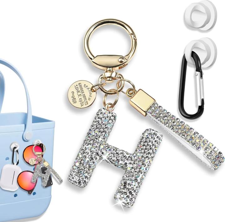 Actual product image Swissdetector Keyring with initial - H - Strass - Glitter - Silver