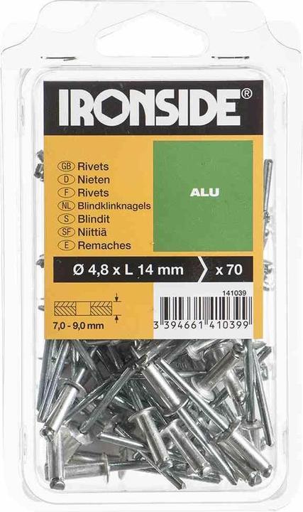 Produktbild Ironside Blindnieten 4,8 x 14 mm Aluminium, Verpackungsinhalt: 70 Stück