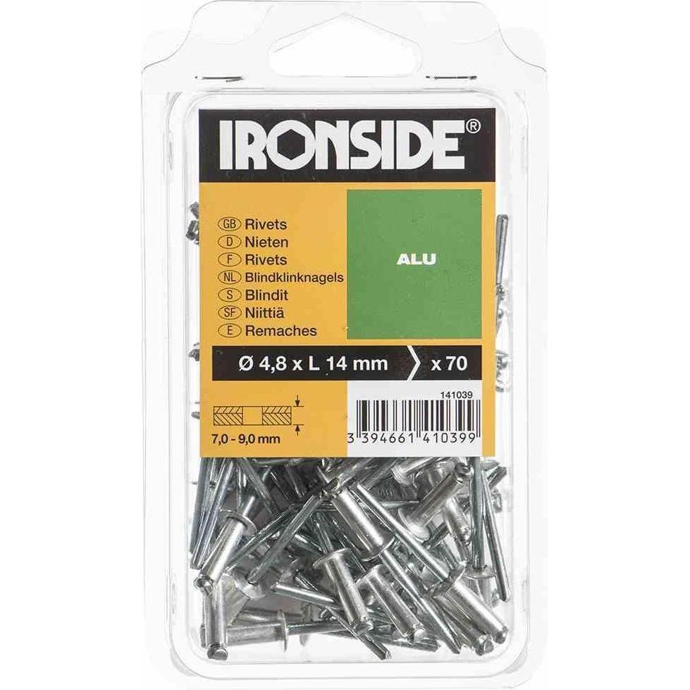 Ironside, Nieten, Blindnieten 4,8 x 14 mm Aluminium, Verpackungsinhalt: 70 Stück