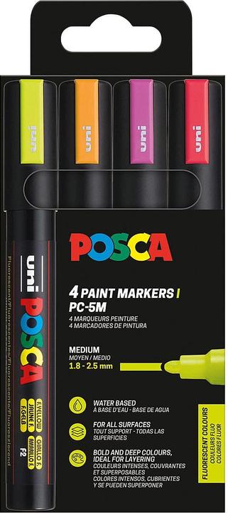 Posca Neon marker (Neon red, Neon orange, Neon-yellow, fluorescent neon pink, 2.50 mm, 4 x)
