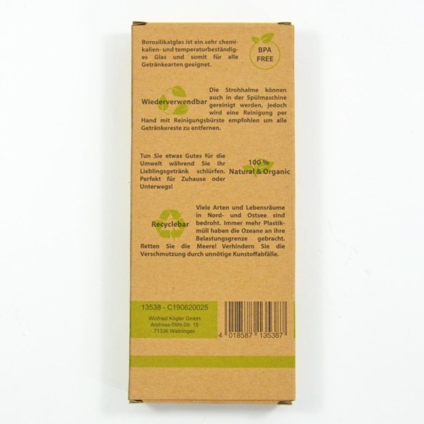 Produktbild Kögler ÖKO-Strohhalm, Borosilikatglas, mit Reinigungsbürste, im Pappblister, 4 Stück/Set, 20x0,6cm (4 x)