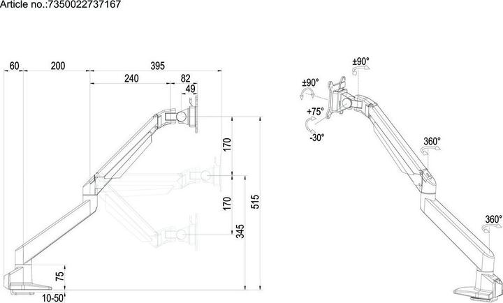 Image du produit Multibrackets Support de table Gas Lift Arm Single (Tables, 32", 10 kg)