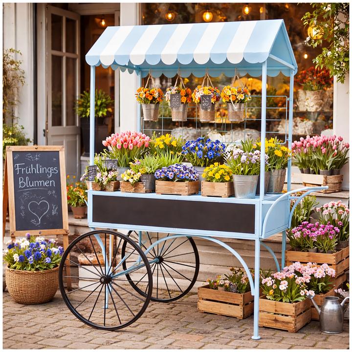Produktbild HTI-Living Blumenwagen Vintage Metall blau Dekowagen Buffetwagen auf Rädern