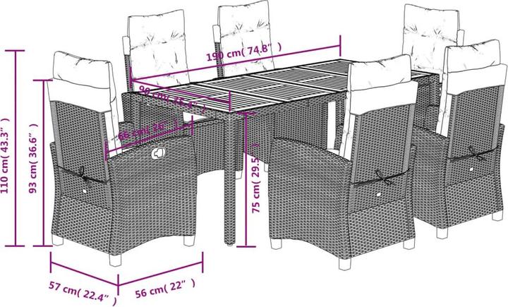 Produktbild vidaXL Garten Essgruppe (190 x 90 x 75 cm)