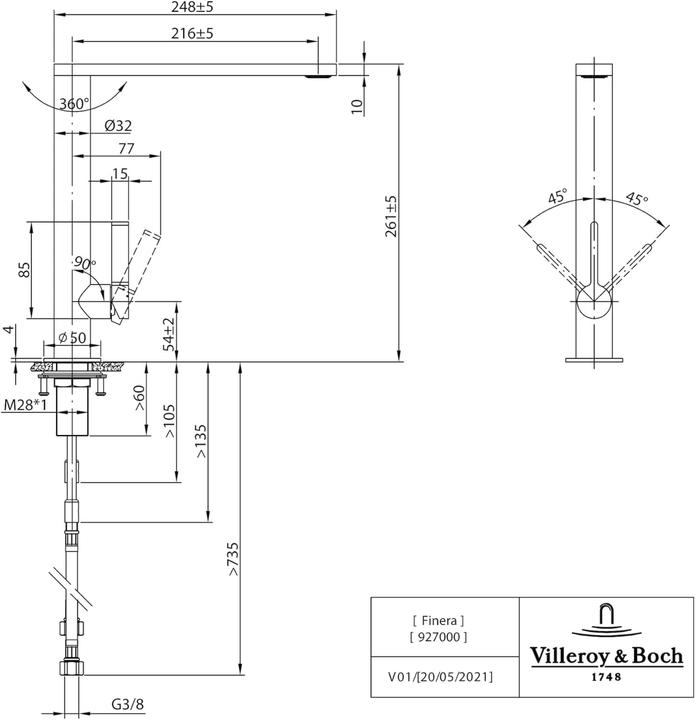 Actual product image Villeroy & Boch Finera kitchen tap, stainless steel