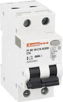 Actual product image Lovato RCBO, 16A Current Rating, 1P+N Poles, 30mA Trip Sensitivity, Type C, P1 Range
