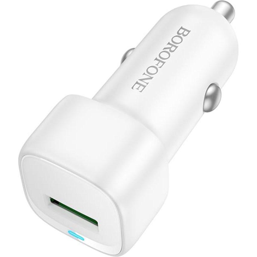 Borofone - Car Charger Cloud (BZ34) - USB, Single Port, 18W (QC/FCP/AFC), ABS, for 12-24V - White, Adattatore per auto, Bianco