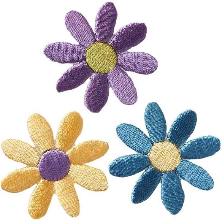 Mono Quick 3 bunte Blüten, Applikationen, Blau, Violett, Gelb