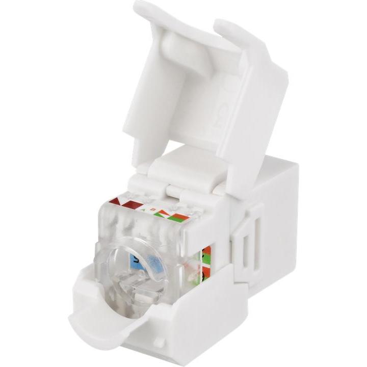 Thumbnail - Deltaco Cat6A Keystone-uttag 28AWG slim verktygsfri plast vit (CAT6a), Netzwerkkabel