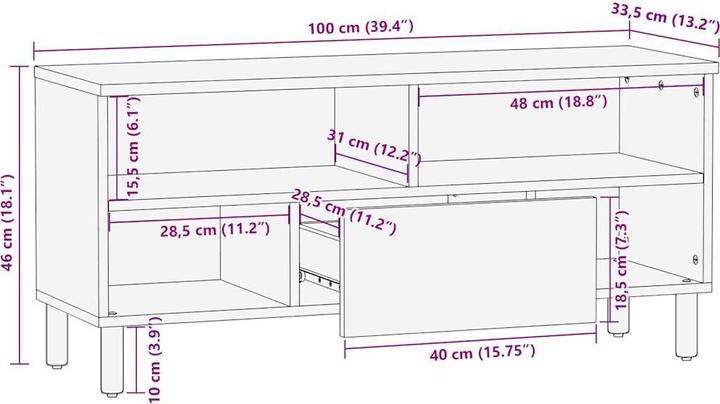 Produktbild VidaXL TV Schrank Lowboard Fernsehschrank Fernsehtisch Schwarz Raues Mangoholz (100 x 33.5 x 46 cm)