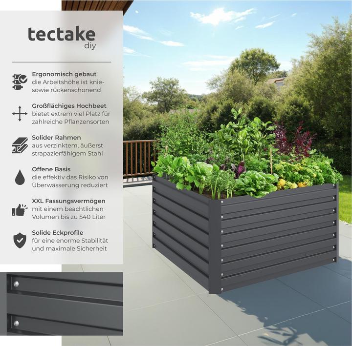 Produktbild tectake Hochbeet Blomma, 540l, verzinkt, 100x100x56cm