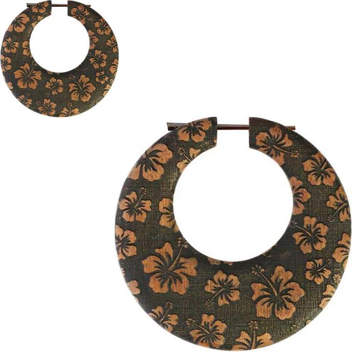 Immagine prodotto Star Piercing Piastra per orecchini con fiori di ibisco incisi in legno di Saba (senza ottone, Organico)