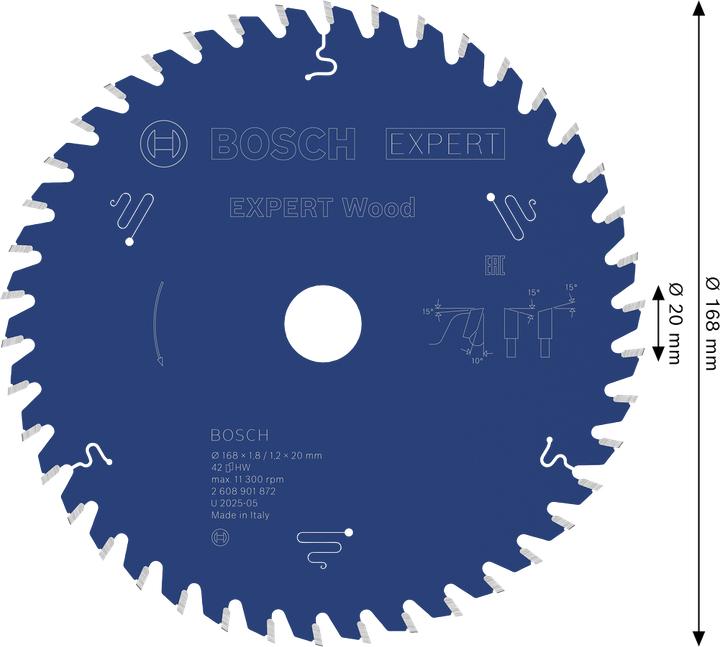 Immagine prodotto Bosch Professional Zubehör Lama circolare Expert per legno 168 x 20 x 1,8/1,2 mm, T42