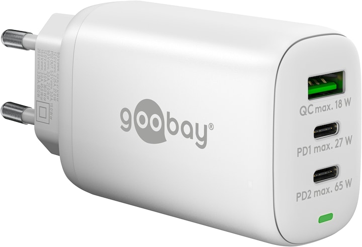 Immagine prodotto Goobay Caricabatterie rapido USB-C PD a 3 vie multiport 65 W bianco (65 W)