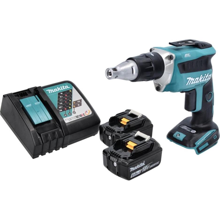 Thumbnail - Makita, Bohrmaschine + Akkuschrauber, DFS 452 RG Akku Schnellbauschrauber 18 V Brushless + 2x Akku 6,0 Ah + Ladegerät (A...