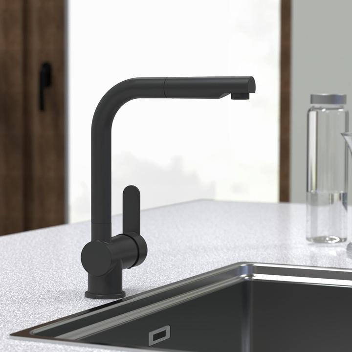 Actual product image Schütte Kitchen tap LONDON sink mixer Black matt Extendable Swivelling 79760