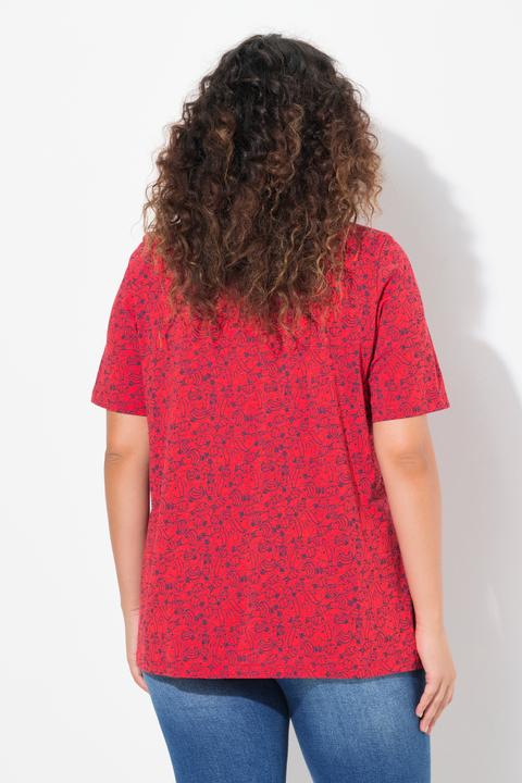Produktbild Ulla Popken T-Shirt, Fische, Zierfalten, V-Ausschnitt, Halbarm (56)