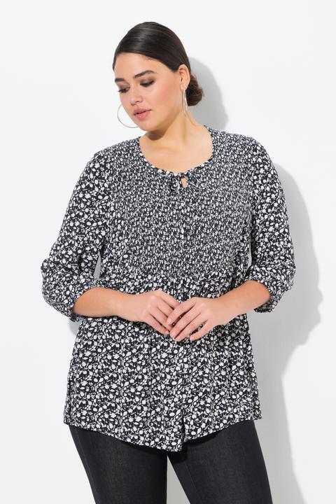 Produktbild Ulla Popken Bluse, A-Linie, Smok-Einsatz, farbiges Minimalmuster (46, 48)