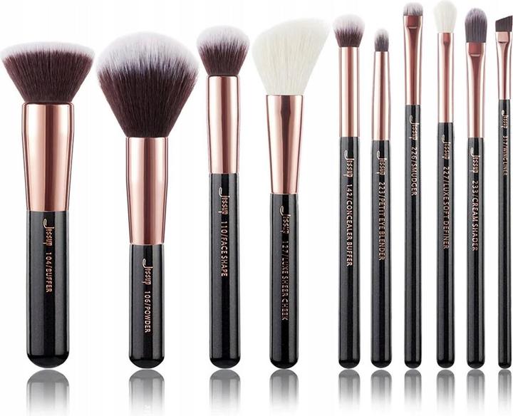 Productafbeelding Jessup Make-up kwastenset 10st Zwart Roségoud Natuurlijke kwastenset voor Poeder Foundation Blush Ogen (Talkpoeder)