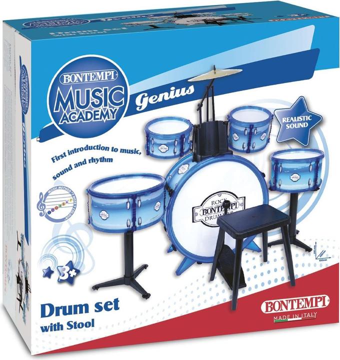 Actual product image Bontempi Metallic silver drum set with stool (Multilingual)