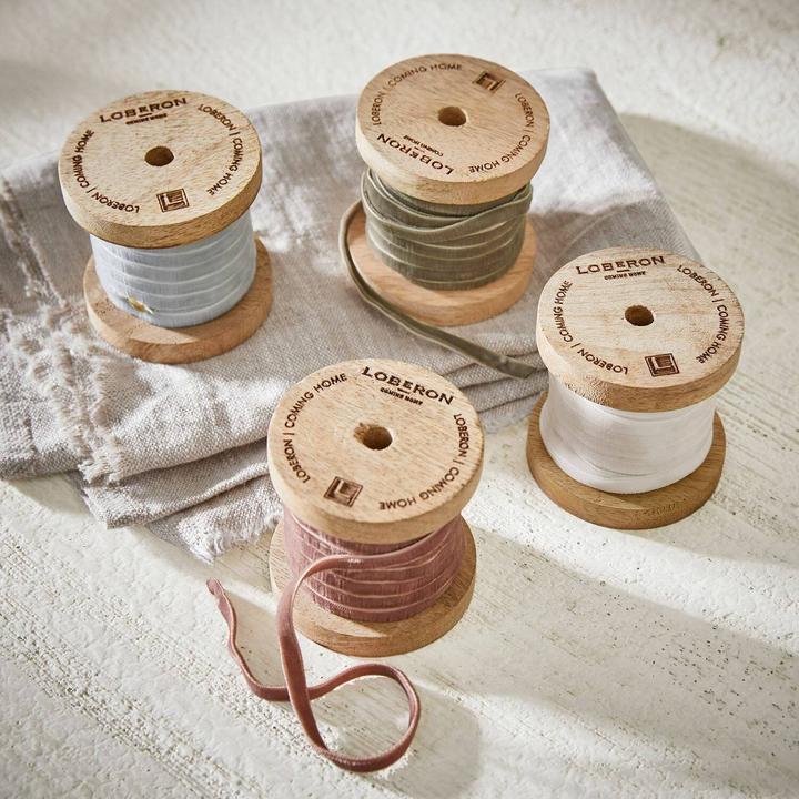 Actual product image Loberon Velvet ribbon set of 4 Hilary blue/olive/red (Gift ribbon, 4 x)