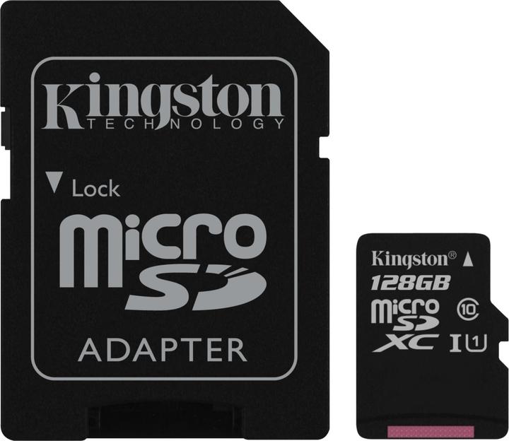 Actual product image Kingston microSDXC Card 128GB, incl SD Adap (128 GB, microSDXC, U1, UHS-I)