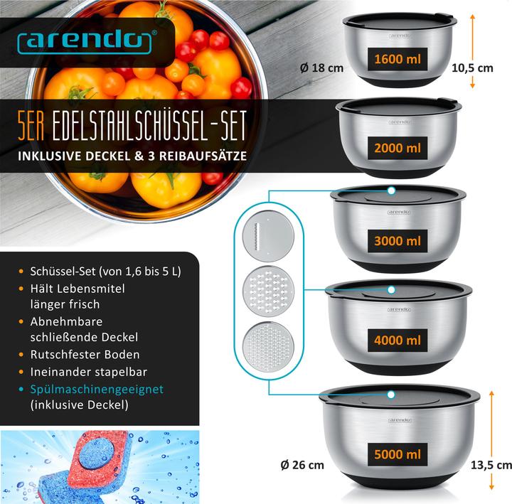 Produktbild Arendo Salatschüssel Set (26 cm, 5 l, 5 x)