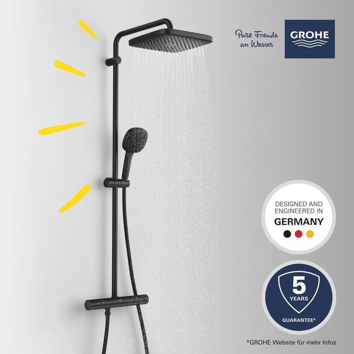 Actual product image Grohe Vitalio Comfort 250 Duschsystem mit Thermostatbatterie, eckig, variable Bohrlöcher, wassersparend, m
