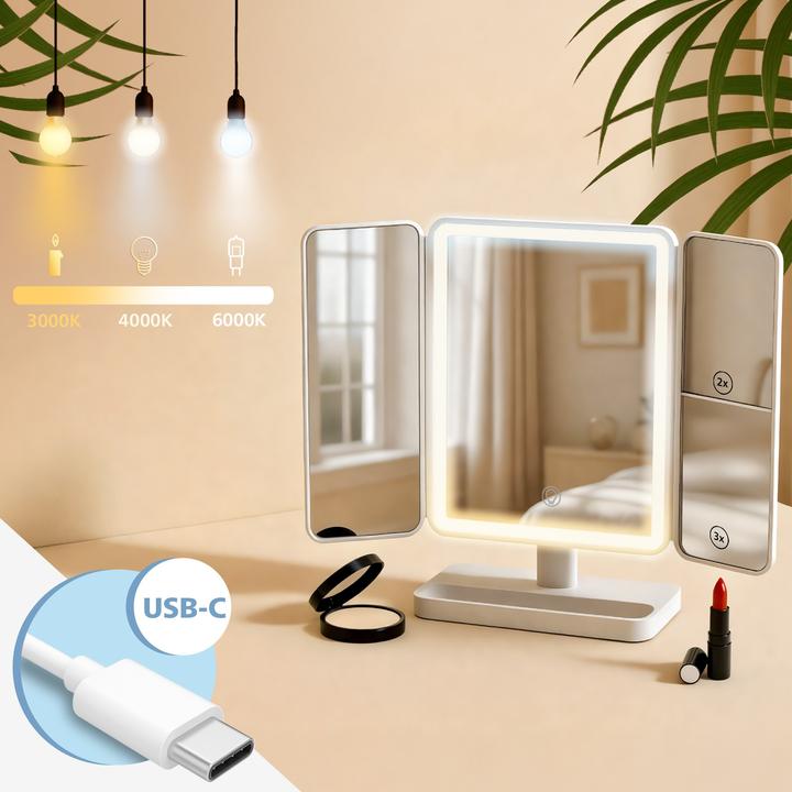 Produktbild CLP Schminkspiegel Otley LED 3 Lichtfarben dimmbar mit Vergrösserung und USB
