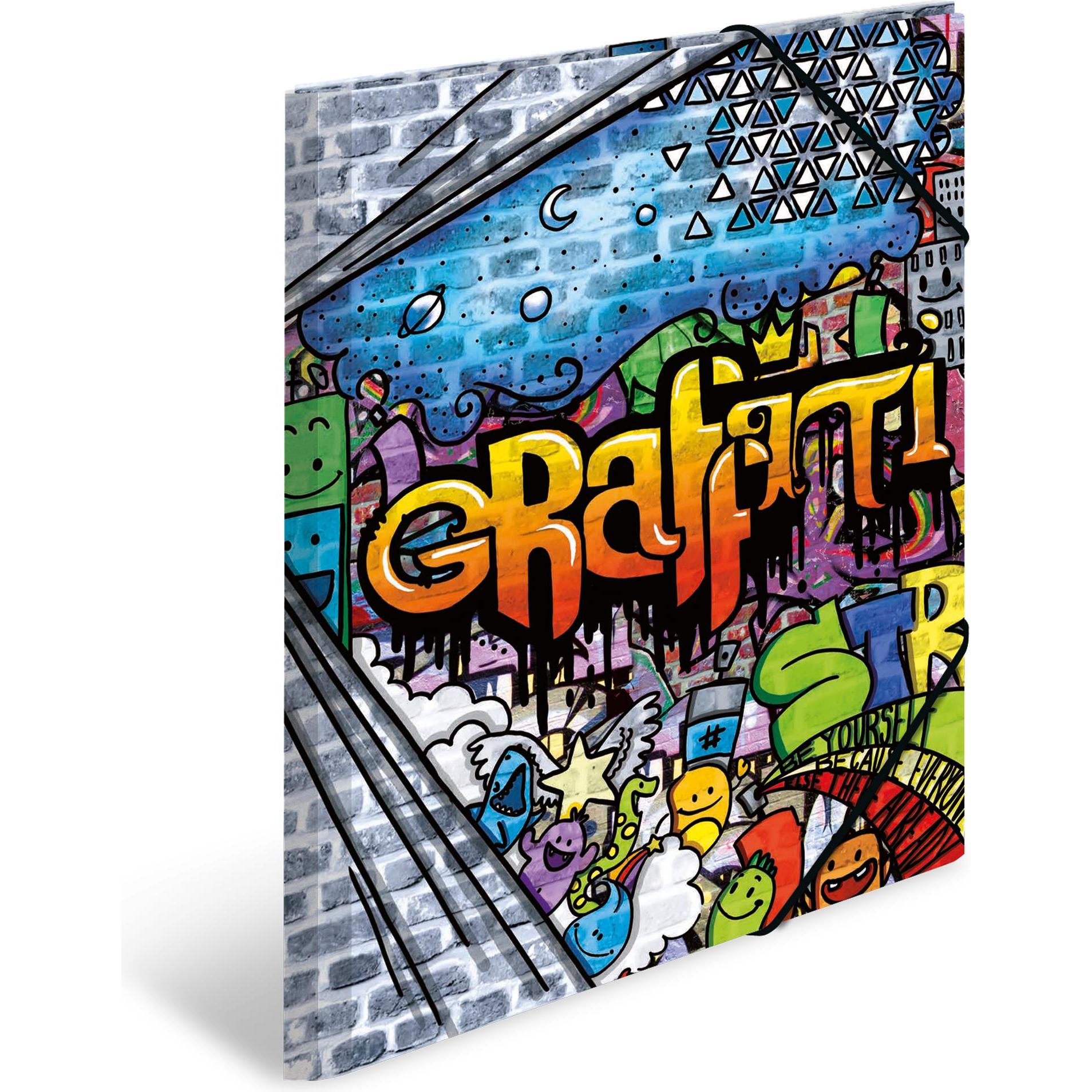 Herma, Mappe, Eckspannermappe "Graffiti", aus PP, DIN A3 Masse: (B)315 x (T)4 x (H)440 mm, mit 3 Innenklappen und (A3, 1...