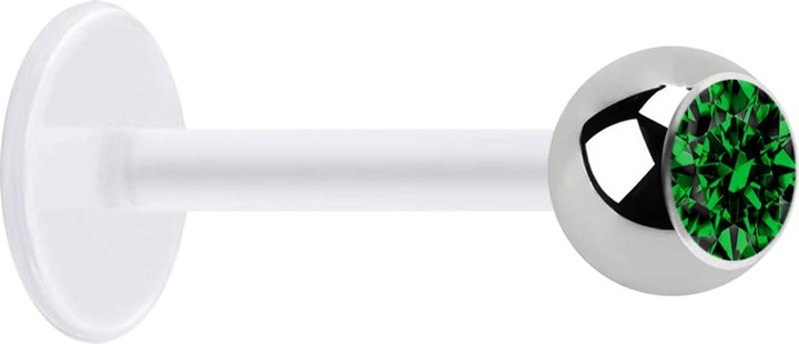 Produktbild Star Piercing Micro Labret transparent mit Kugel silber und Kristall grün (ohne Messing, Chirurgenstahl 316L, Bioflex)