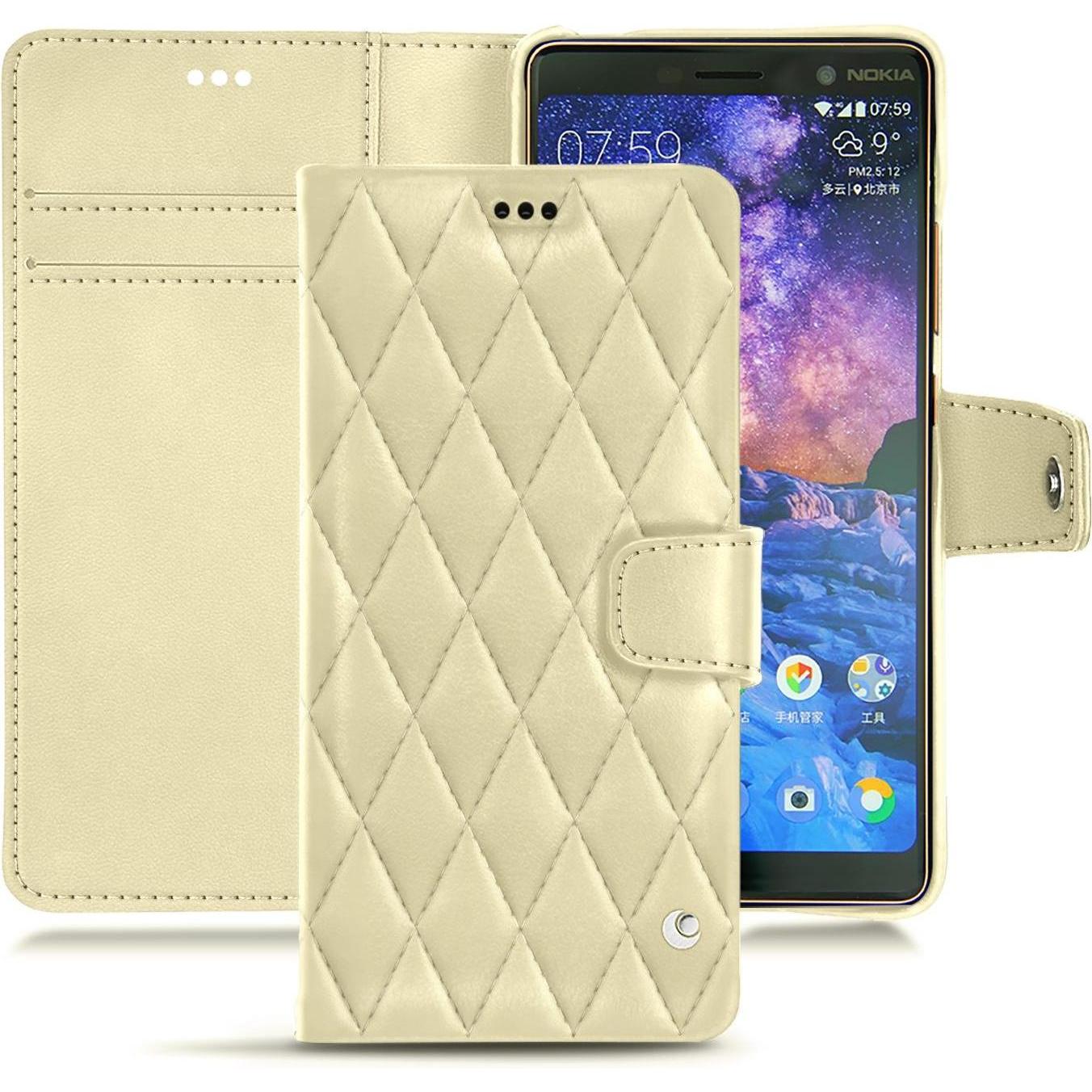 Noreve Lederschutzhülle Wallet (Apple iPhone 7 Plus), Smartphone Hülle, Beige