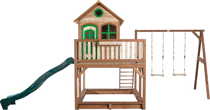 Image du produit Axi Maison de jeu Liam avec balançoire double marron/vert - Slide vert