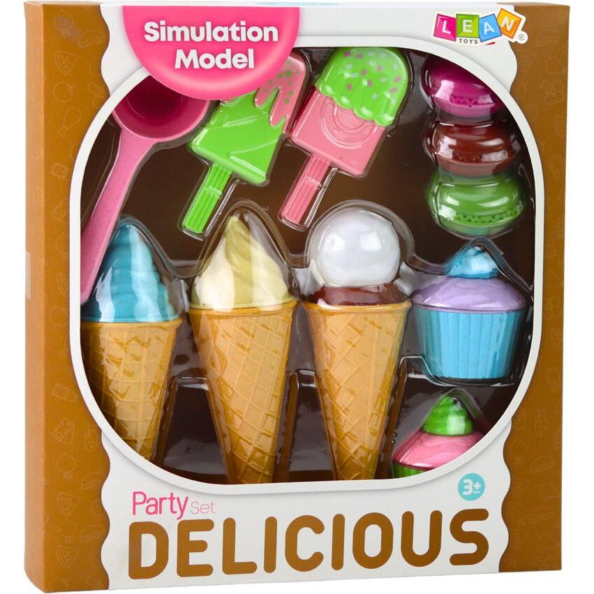 Lean Toys, Accessori supermercato giocattolo, Lean Eiscreme- Und Süssigkeiten-Set Cupcakes Makronen Rollenspiel