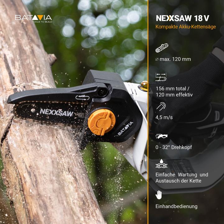 Productafbeelding Batavia Nexxsaw (V3.1) 18V accu éénhandige kettingzaag 6" Met roterende zaagkop en oliepomp (zonder accu (Accu kettingzaag)