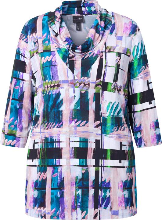 Produktbild Ulla Popken Slinkyshirt, Karo-Design, Wasserfallausschnitt, 3/4-Arm (54)